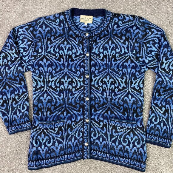 Intiwara Alpaca Sweater Women's Medium Blue Button Up Cardigan Made in Bolivia - Picture 1 of 9